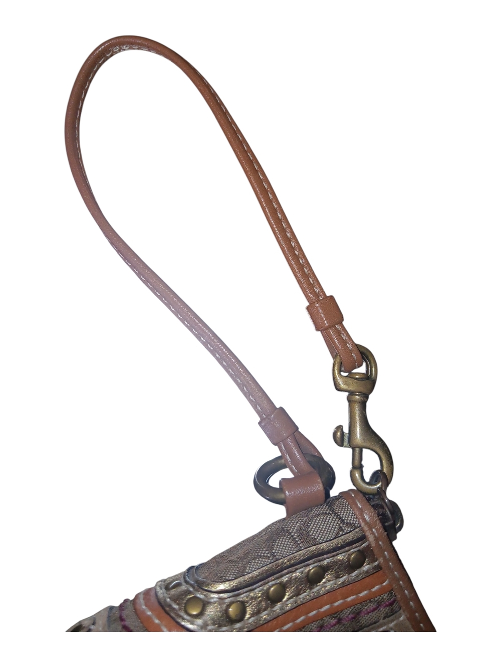 Coach Beige Signature Wristlet with Gold-Tone Stud Accents - Picture 4 of 5
